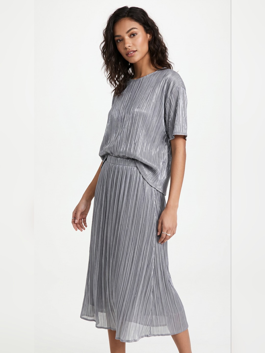 Calvin Klein Metallic Pleated Silver Maxi Skirt Nwt - S